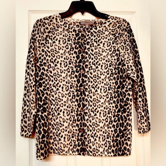 Neiman Marcus Cashmere Cardigan Brown Animal Print Sweater NWT - Picture 1 of 5